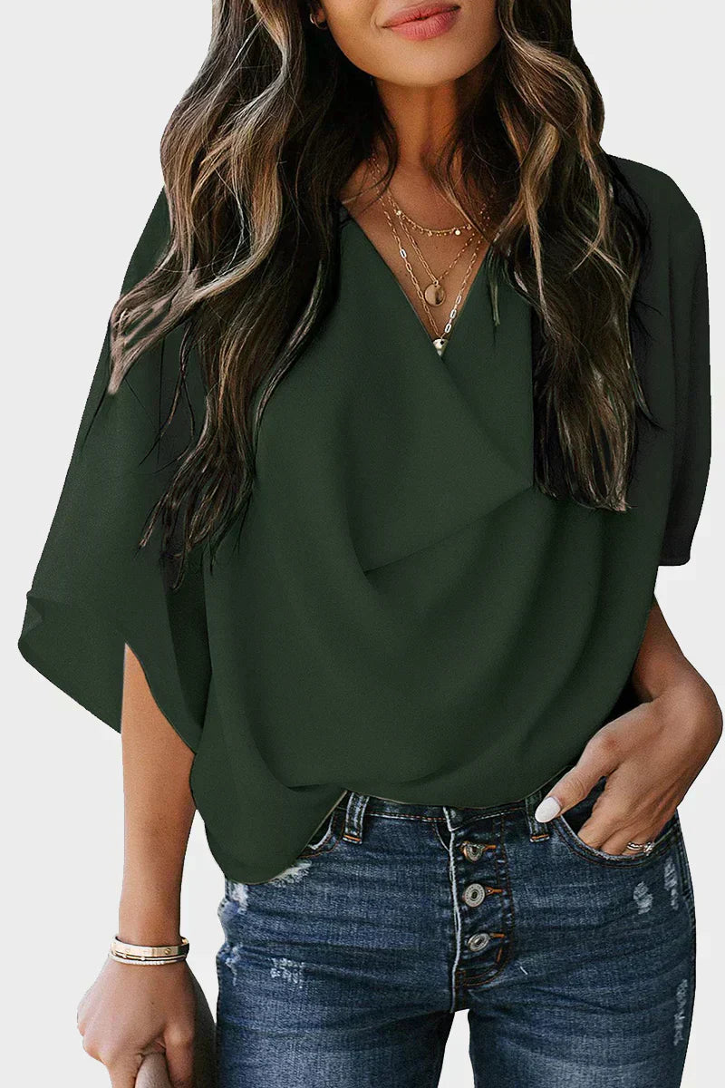 LB Casual solidne patchworkowe topy z dekoltem V