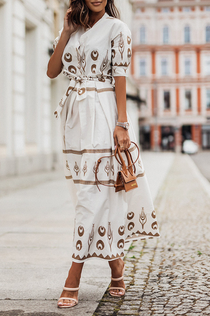 LB | Casual Print Patchwork O Neck Shirt Dress Sukienki (3 kolory)