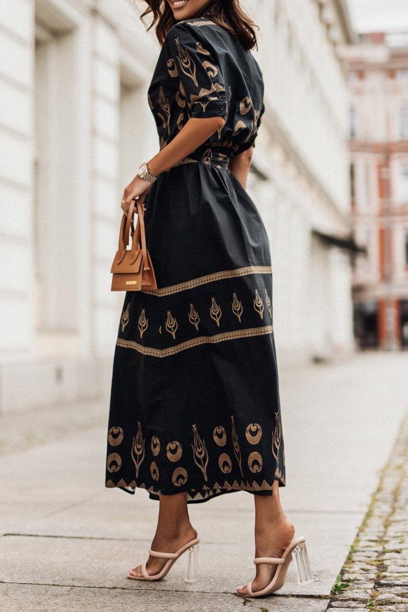 LB | Casual Print Patchwork O Neck Shirt Dress Sukienki (3 kolory)