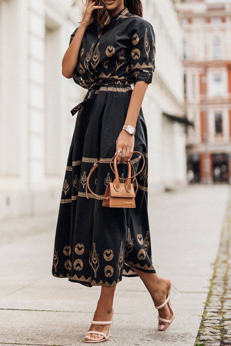 LB | Casual Print Patchwork O Neck Shirt Dress Sukienki (3 kolory)