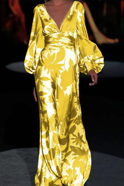 LB | Elegancka abstrakcyjna sukienka maxi
