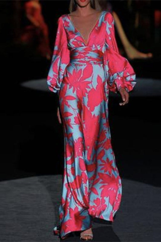 LB | Elegancka abstrakcyjna sukienka maxi