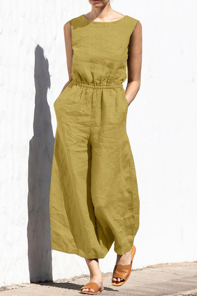 LB | Casual Simplicity Jednolite kolorowe luźne kombinezony z dekoltem (4 kolory)