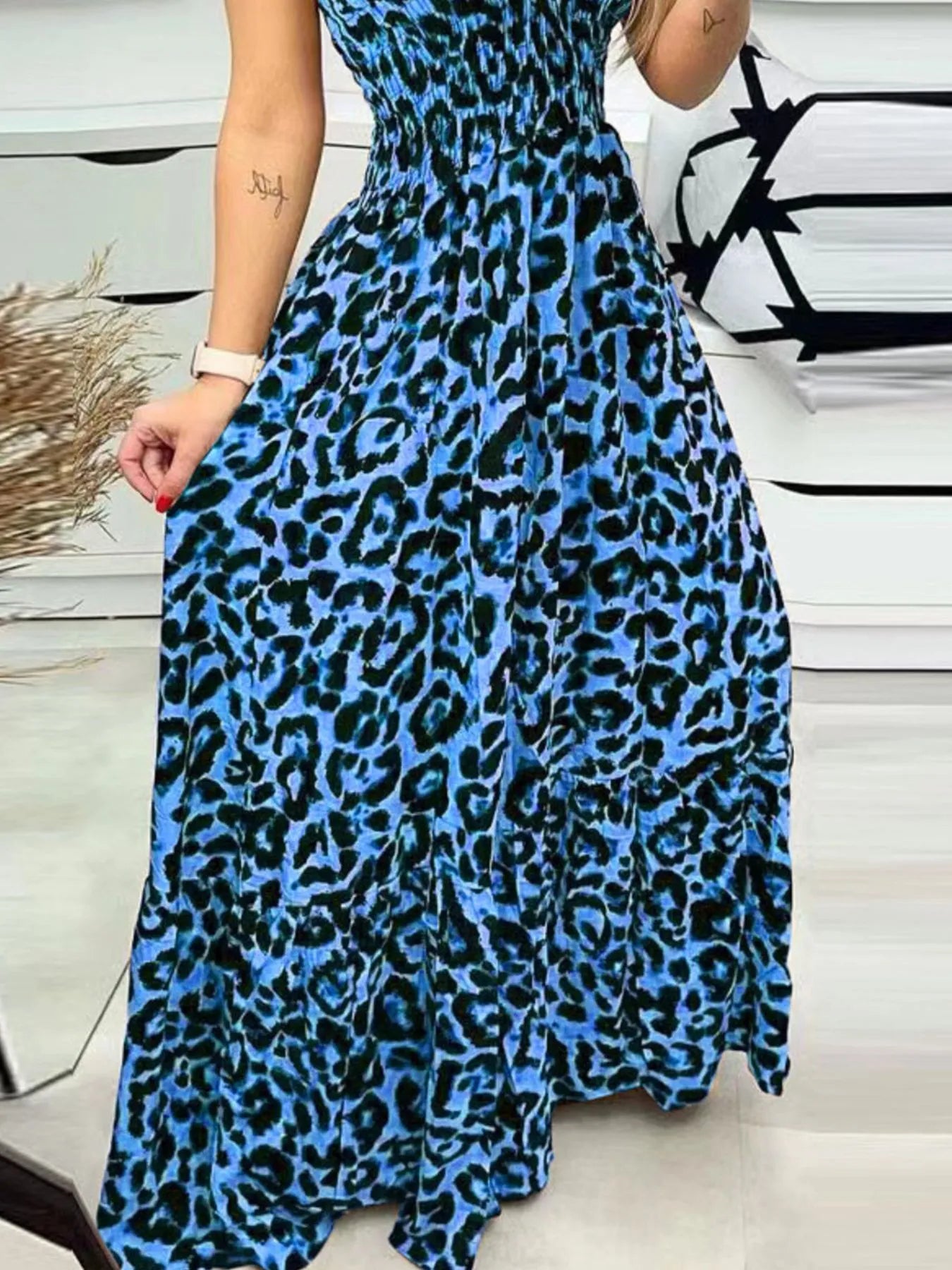 LB | Full Size Leopard Print Spaghetti Strap Maxi Dress Plus Size