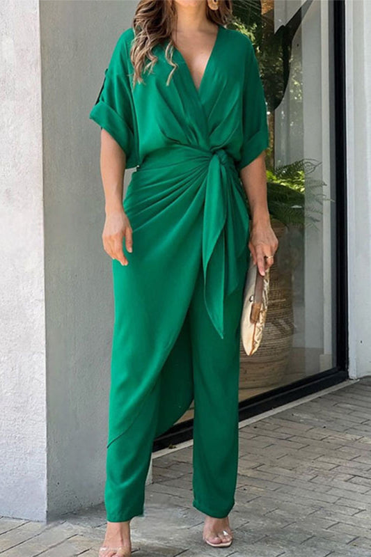 LB | Casual Solidne wędzidełko V Neck Regularne kombinezony (3 kolory)