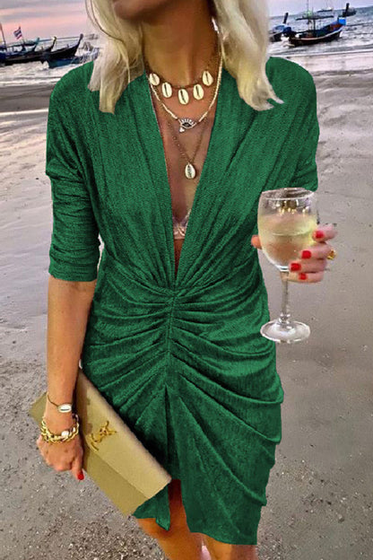 LB | Celebrities Eleganckie plisowane sukienki z dekoltem w szpic (4 kolory)