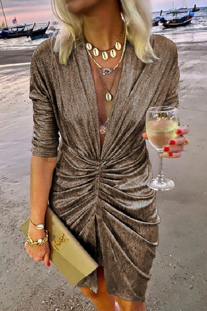LB | Celebrities Eleganckie plisowane sukienki z dekoltem w szpic (4 kolory)