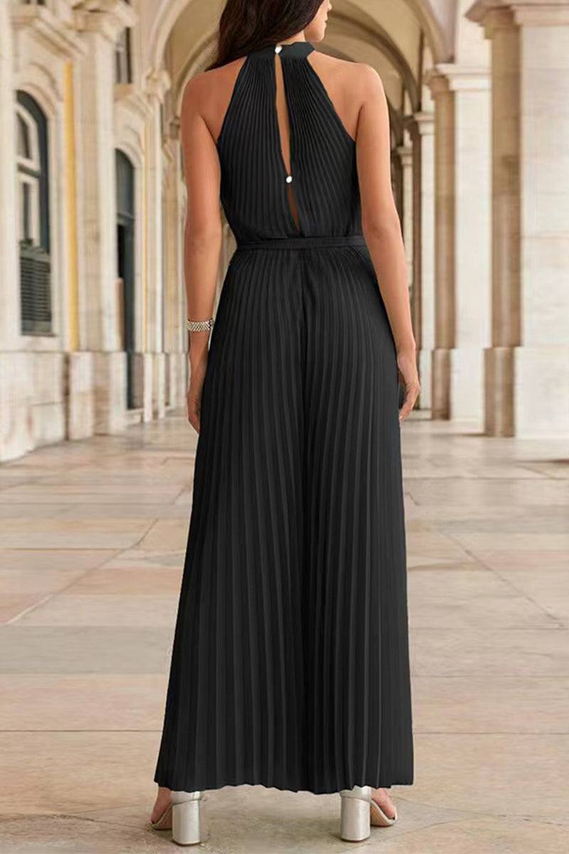 LB | Casual Simplicity Solid Frenulum Pleat Halter Luźne kombinezony (6 kolorów)