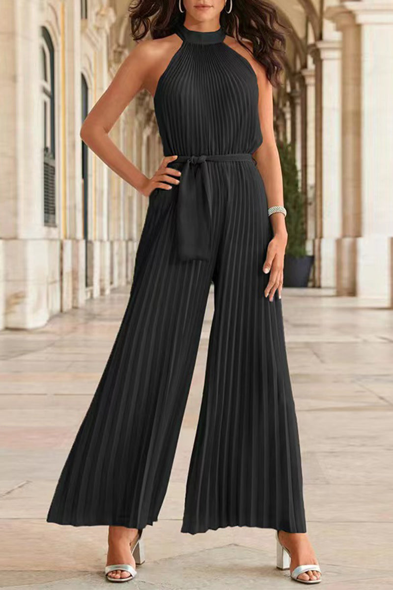 LB | Casual Simplicity Solid Frenulum Pleat Halter Luźne kombinezony (6 kolorów)