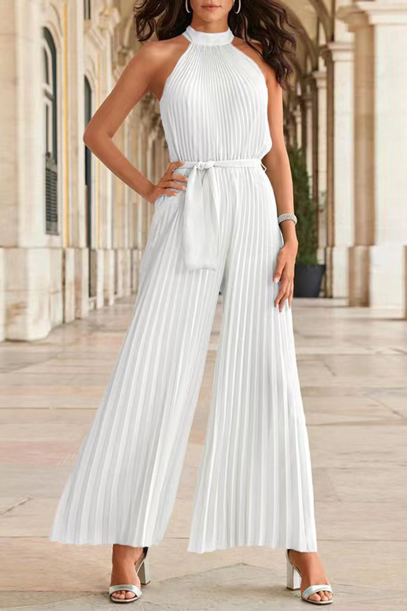 LB | Casual Simplicity Solid Frenulum Pleat Halter Luźne kombinezony (6 kolorów)