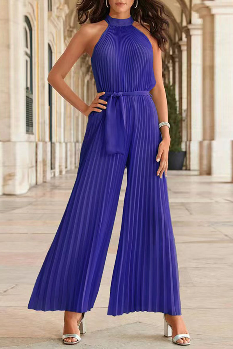 LB | Casual Simplicity Solid Frenulum Pleat Halter Luźne kombinezony (6 kolorów)