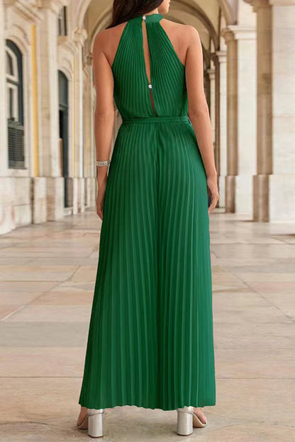 LB | Casual Simplicity Solid Frenulum Pleat Halter Luźne kombinezony (6 kolorów)