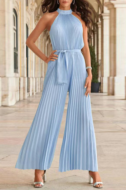 LB | Casual Simplicity Solid Frenulum Pleat Halter Luźne kombinezony (6 kolorów)