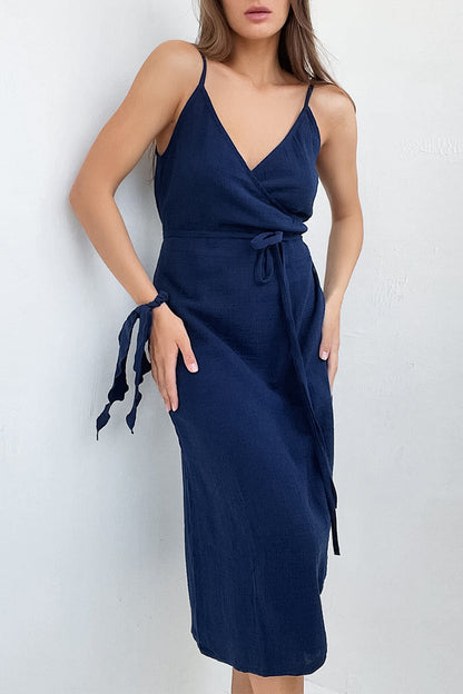 LB | Sexy Casual Simplicity Solid Frenulum Slit V Neck Sling Dresses