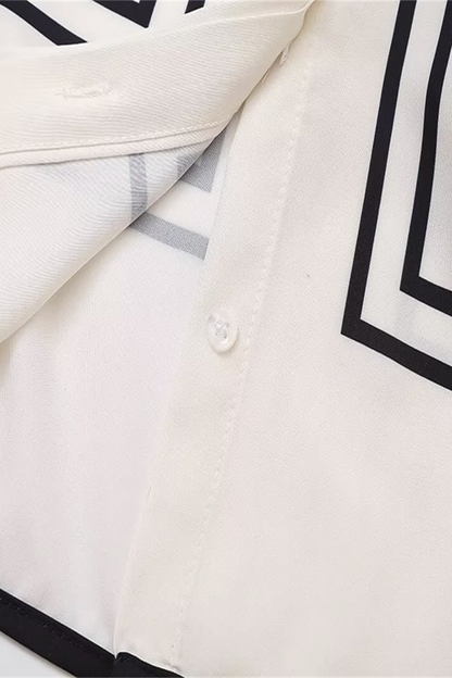 LB | Casual Stripe Buttons Slit Contrast O Neck Blouses