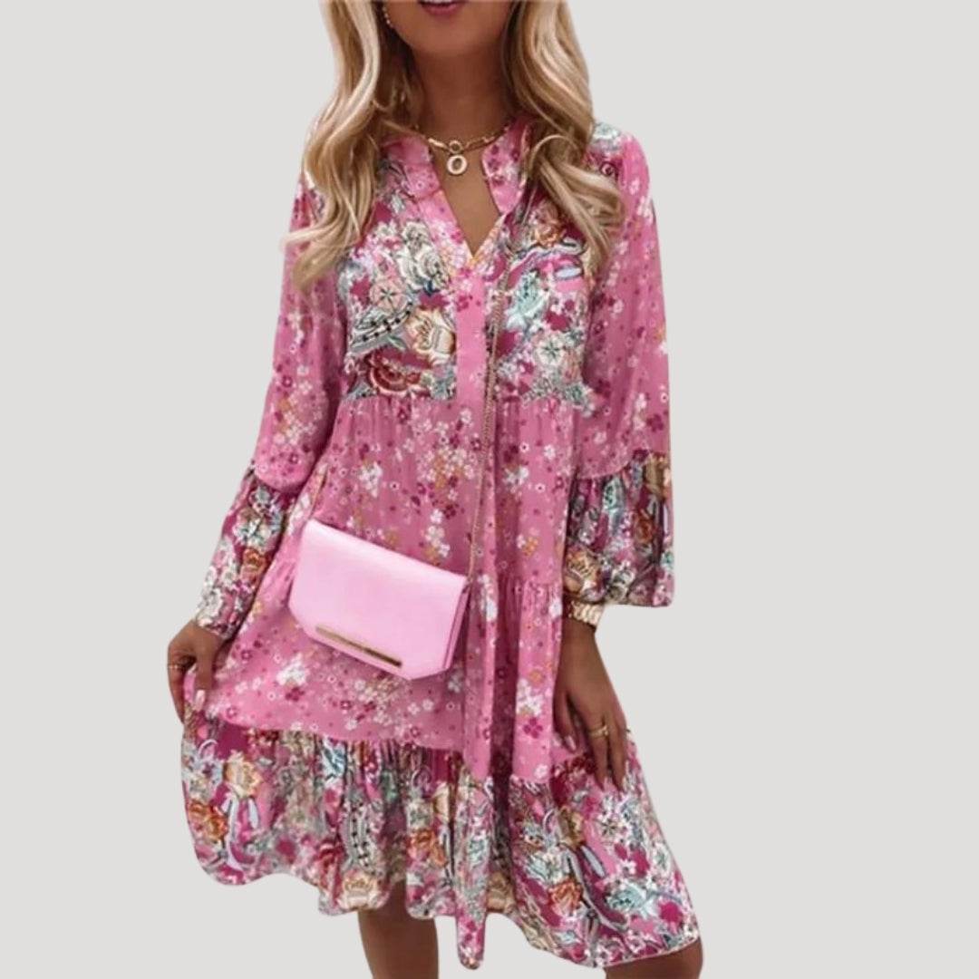 LB | Damska letnia sukienka midi boho w kwiaty