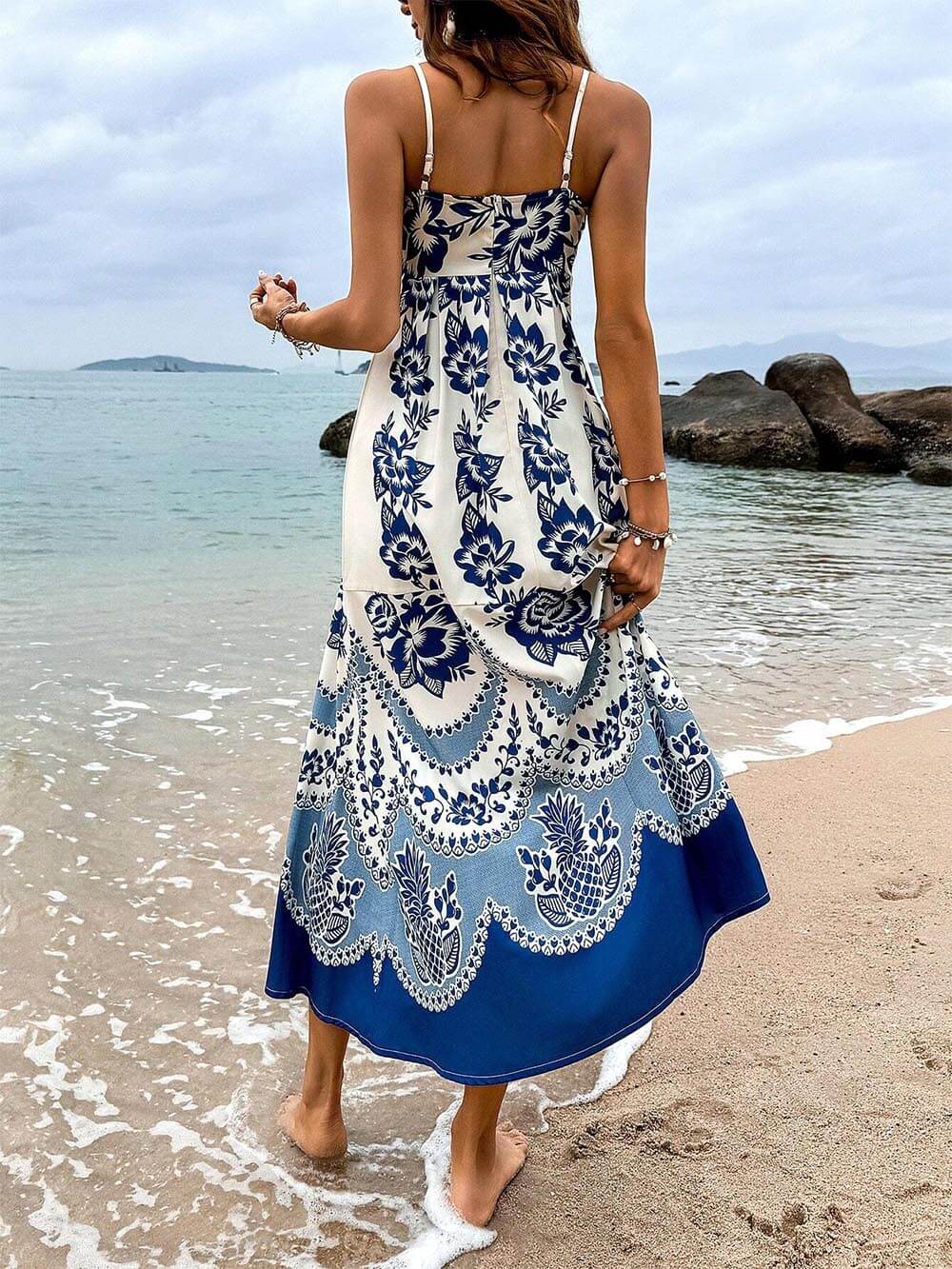 LB | Floral Ethnic Print Back Smocked Loose Midi Dress
