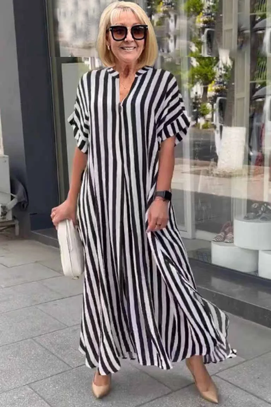 AS | Selena damska sukienka boho z krótkimi rękawami i dzielonym kardiganem w paski