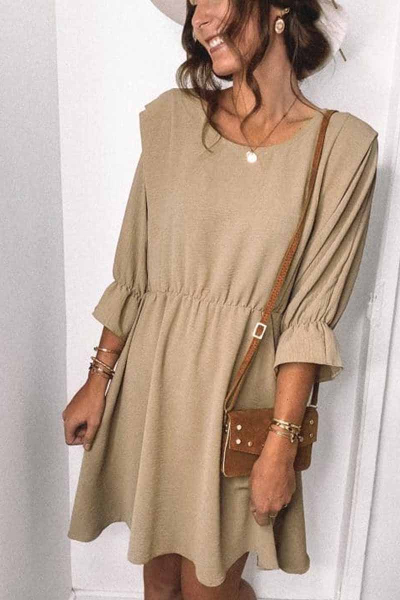 LB | Florcoo Miejska casualowa sukienka mini z okrągłym dekoltem