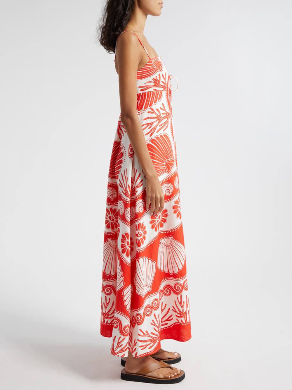 LB | Shell Unique Print Front Lace-Up Loose Maxi Dress