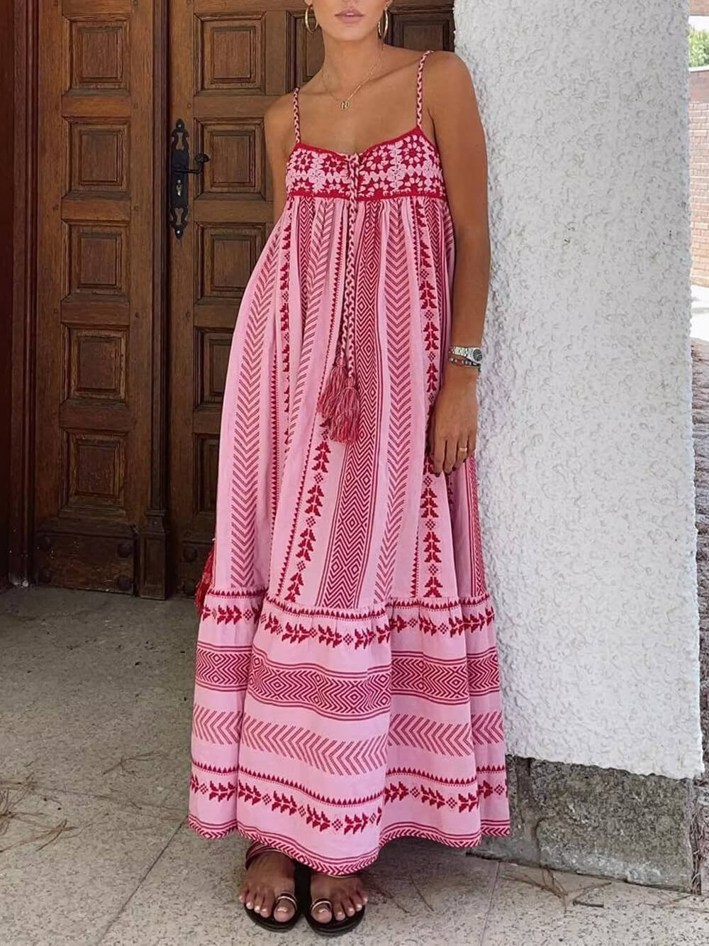 LB | Szydełkowa sukienka maxi z dzianiny w etnicznym stylu
