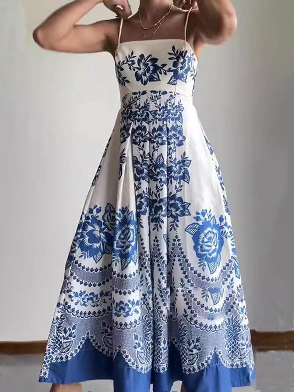 LB | Floral Ethnic Print Back Smocked Loose Midi Dress