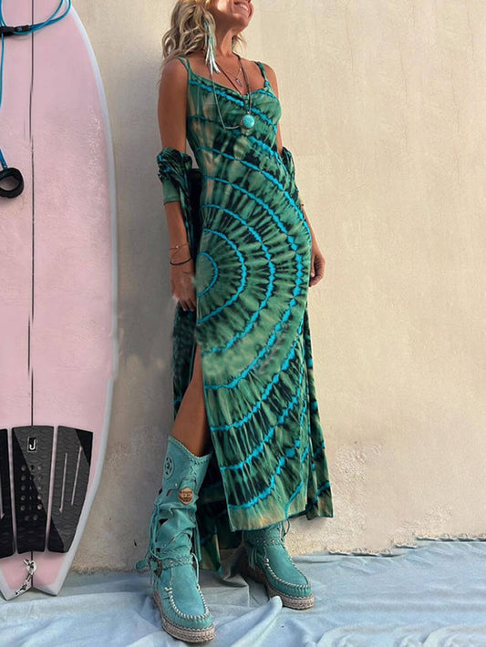 LB | Boho sukienka midi z rozcięciem w kolorze tie-dye