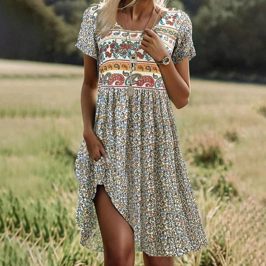 AS | Marta - Sukienka vintage z etnicznym nadrukiem