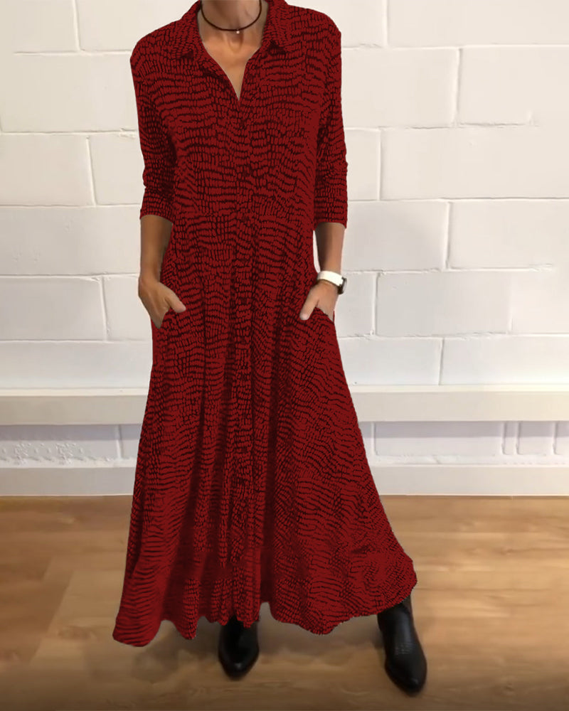 LB | Elegancka sukienka maxi o linii A z kieszeniami i guzikami - idealna dla każdego