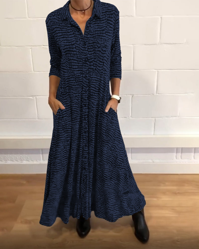 LB | Elegancka sukienka maxi o linii A z kieszeniami i guzikami - idealna dla każdego