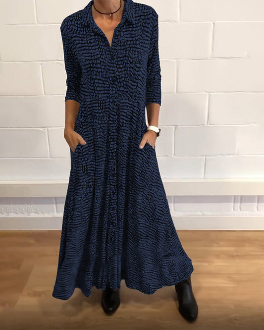 LB | Elegancka sukienka maxi o linii A z kieszeniami i guzikami - idealna dla każdego
