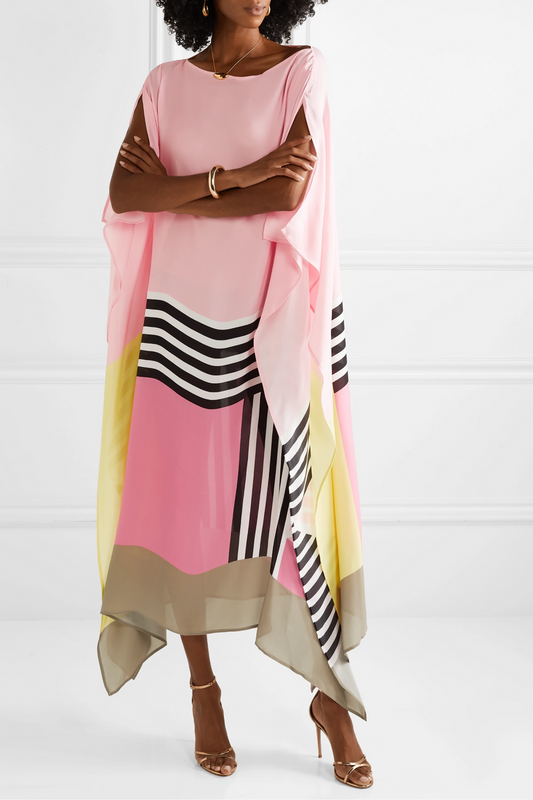 LB | Nowoczesna sukienka midi w stylu batwing z eleganckim geometrycznym nadrukiem