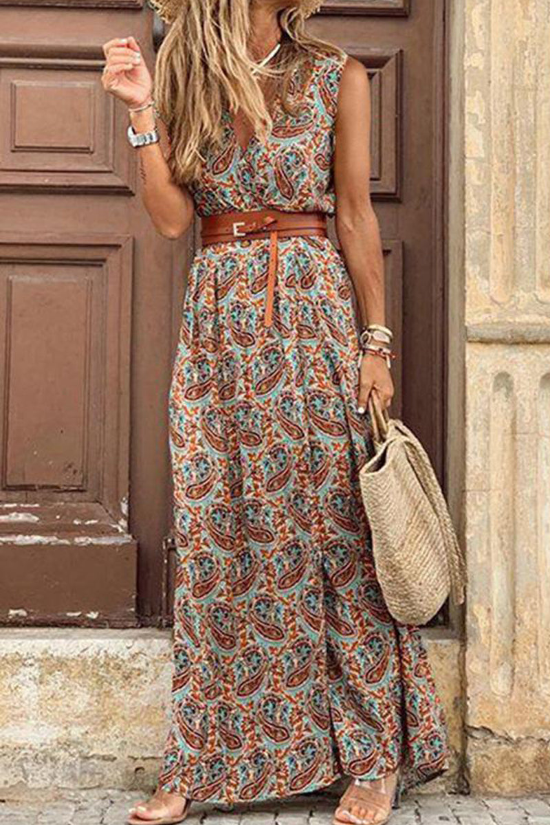 LB | Boho Style Sukienka Maxi bez rękawów z nadrukiem