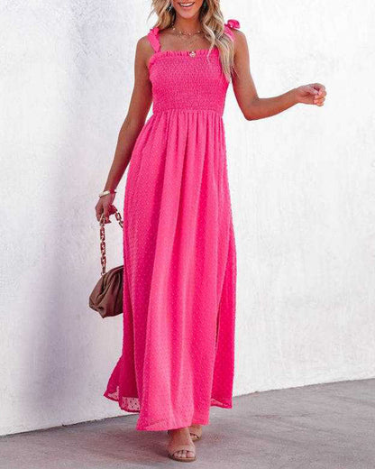 LB | Boho Spaghetti Strap Square Neck Polka Dot Flare Beach Maxi Dress