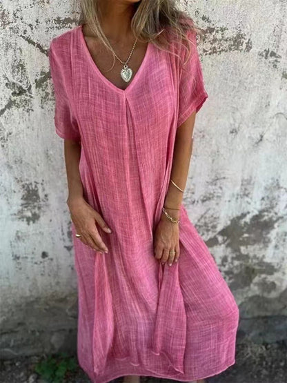 LB | Full Size V-Neck Sukienka midi z krótkim rękawem Plus Size