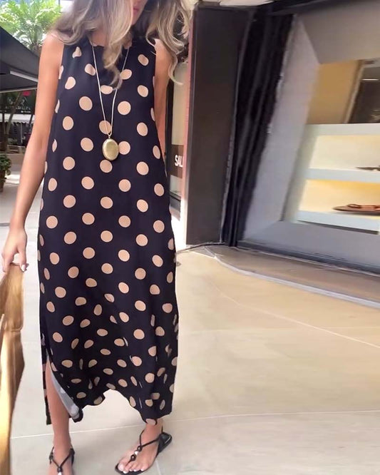 LB | Sukienka bez rękawów z rozcięciem w kropki Maxi Dress