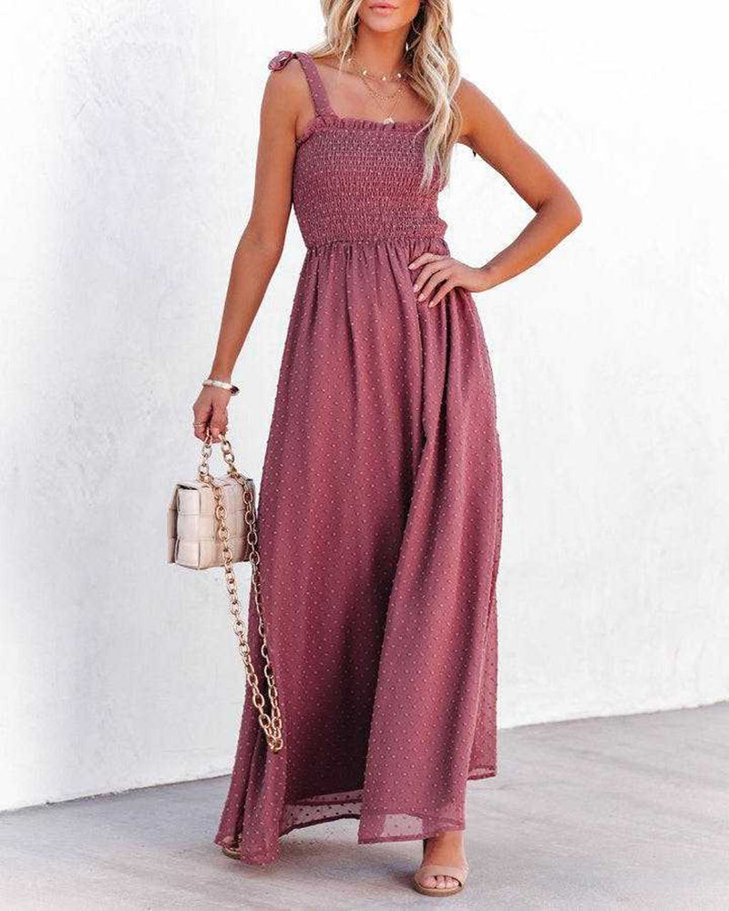 LB | Boho Spaghetti Strap Square Neck Polka Dot Flare Beach Maxi Dress