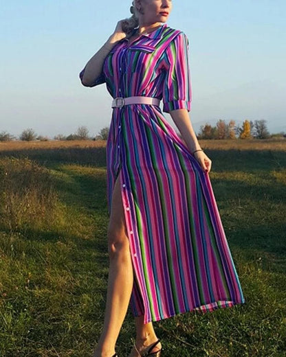 LB | Modna wielokolorowa sukienka maxi w paski