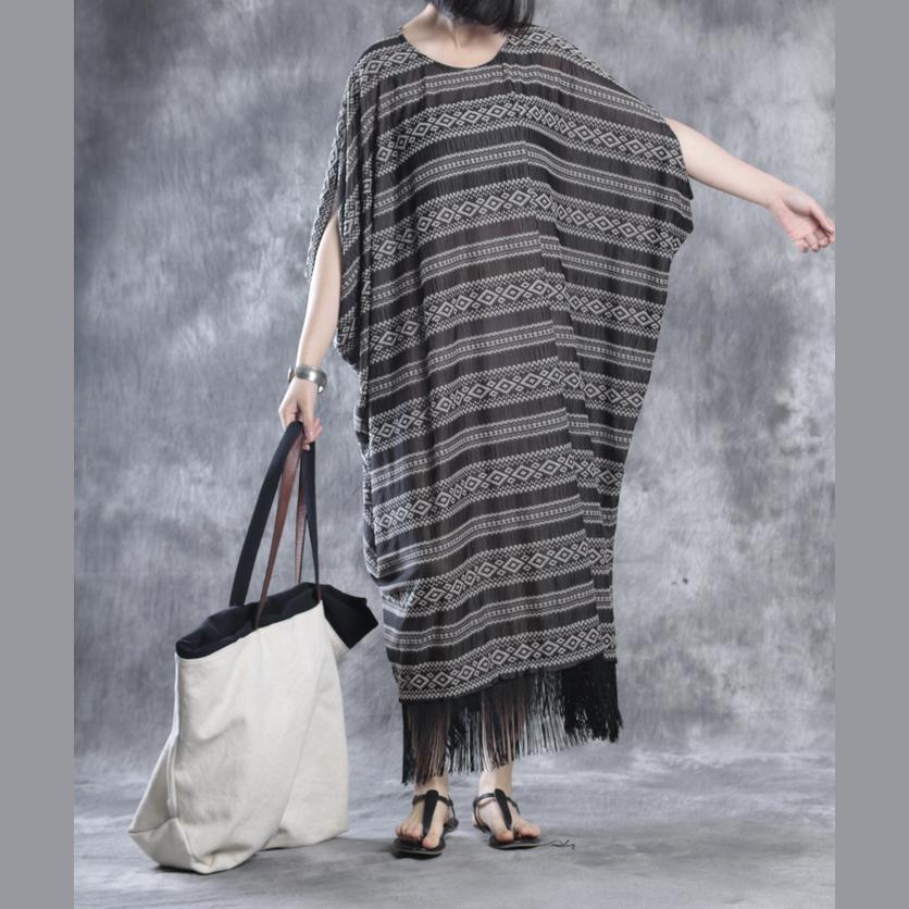 LB | Lniane sukienki z frędzlami Print Lniana sukienka maxi Oversize Kaftany