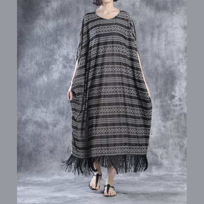LB | Lniane sukienki z frędzlami Print Lniana sukienka maxi Oversize Kaftany