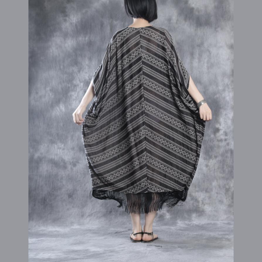 LB | Lniane sukienki z frędzlami Print Lniana sukienka maxi Oversize Kaftany