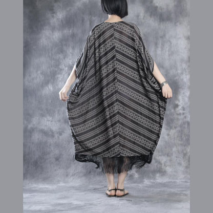 LB | Lniane sukienki z frędzlami Print Lniana sukienka maxi Oversize Kaftany