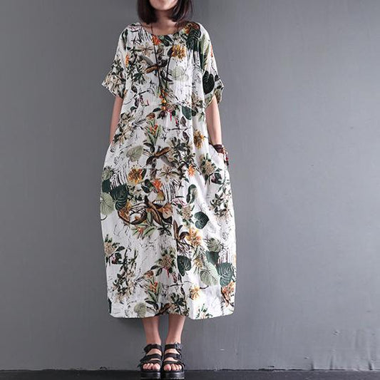 LB | Nowa letnia sukienka maxi z nadrukiem Sukienki lniane Plus Size Sundress