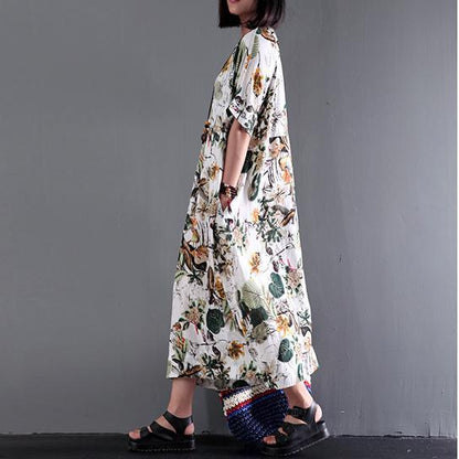 LB | Nowa letnia sukienka maxi z nadrukiem Sukienki lniane Plus Size Sundress
