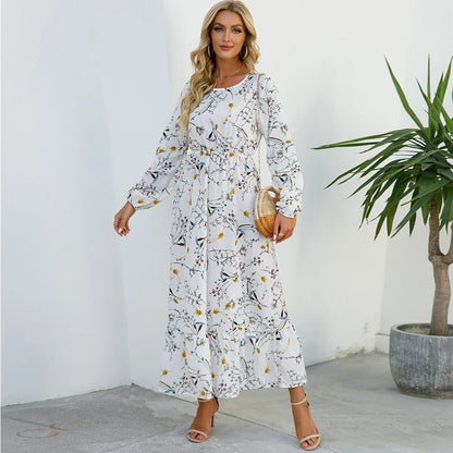 LB | Bohemian Women Maxi Casual Long Sleeve High Waist Chiffon Midi Dresses