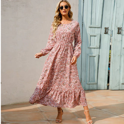 LB | Bohemian Women Maxi Casual Long Sleeve High Waist Chiffon Midi Dresses