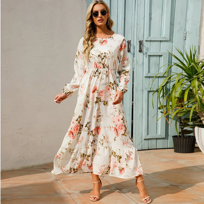 LB | Bohemian Women Maxi Casual Long Sleeve High Waist Chiffon Midi Dresses