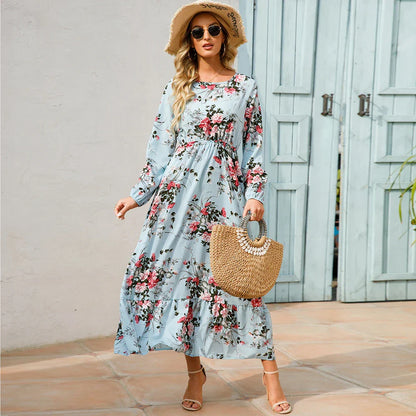 LB | Bohemian Women Maxi Casual Long Sleeve High Waist Chiffon Midi Dresses