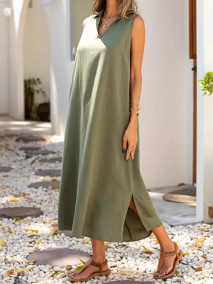 LB | Full Size Sukienka midi bez rękawów z rozcięciem z boku Plus Size