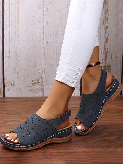 AS | Ethnic Pattern Punched Hollow Velcro Retro Sandały